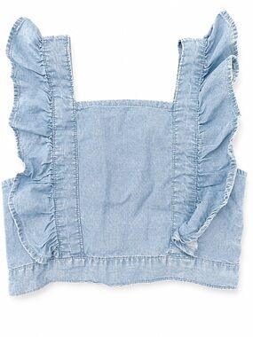Paisley Lane Chambray Ruffle Crop Top Smocked Back Denim Blue Cottagecore 8